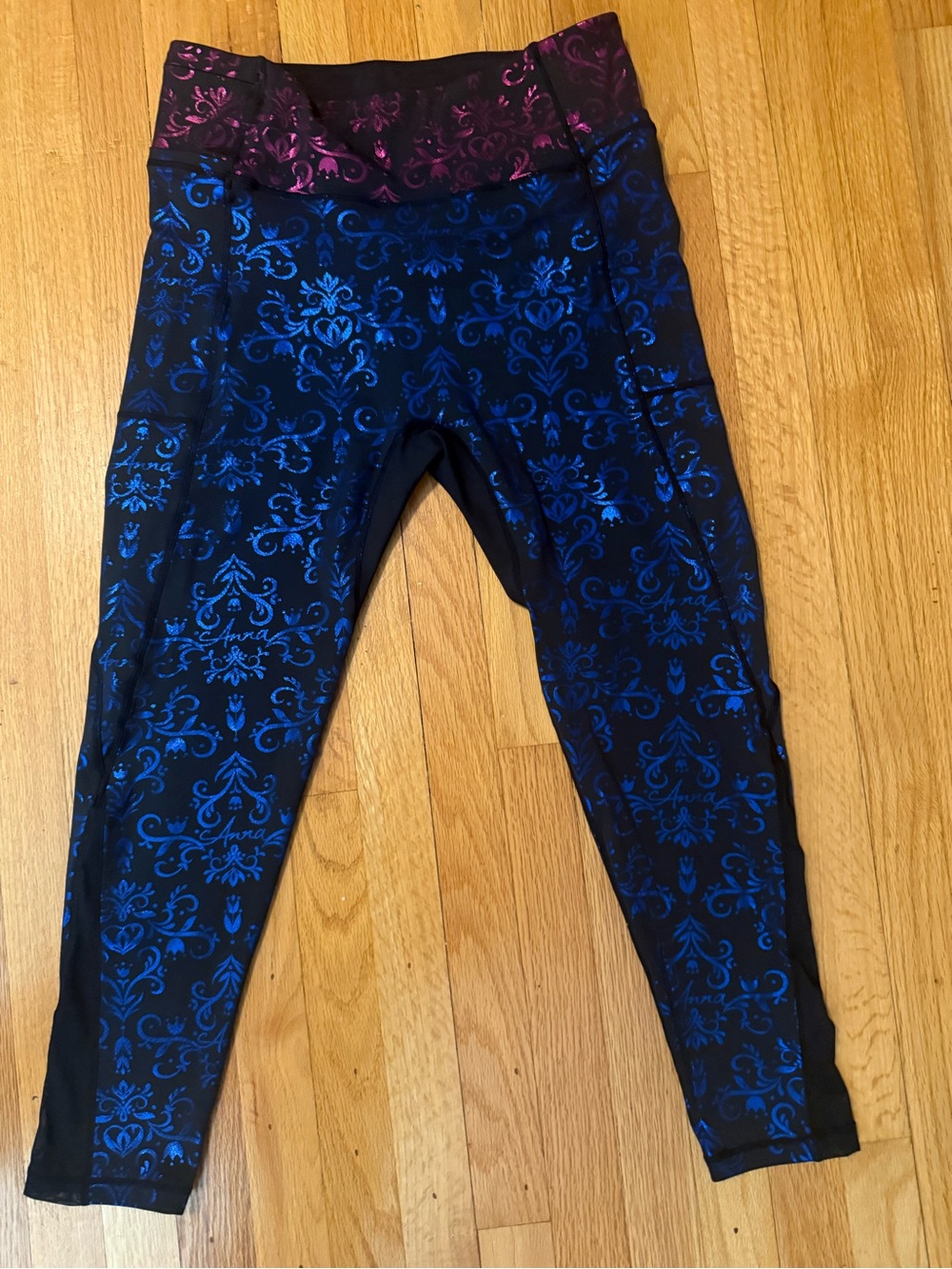 Disney Blue Patterned Leggings with Purple Waistband
